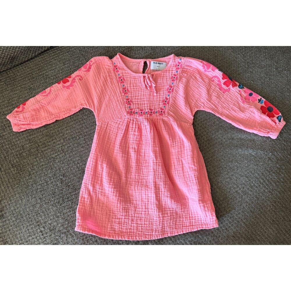 Long-Sleeve‎ Double-Weave Embroidered Swing Dress for Girls XS